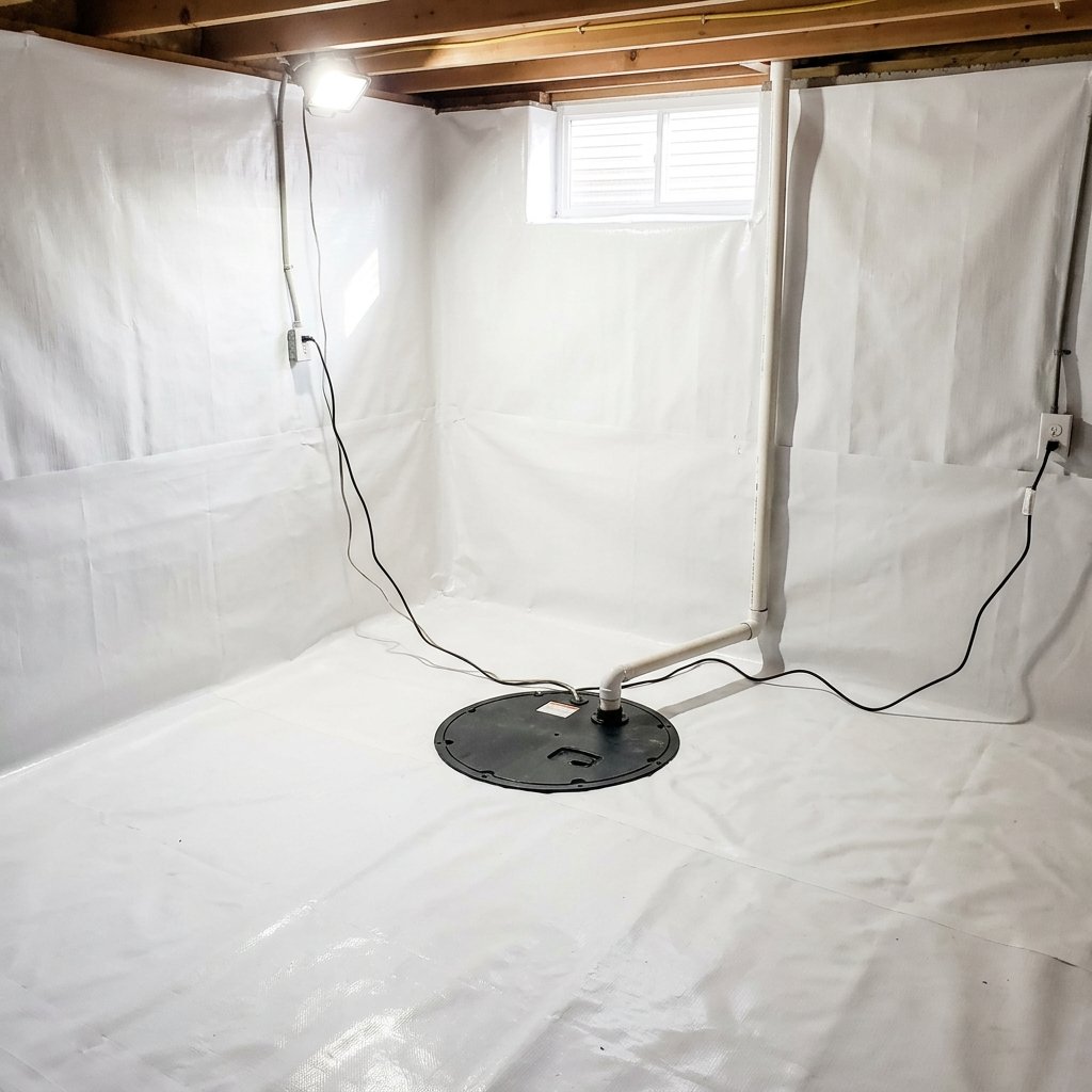 Installed crawl space sump pump with vapor barrier — Nashville TN